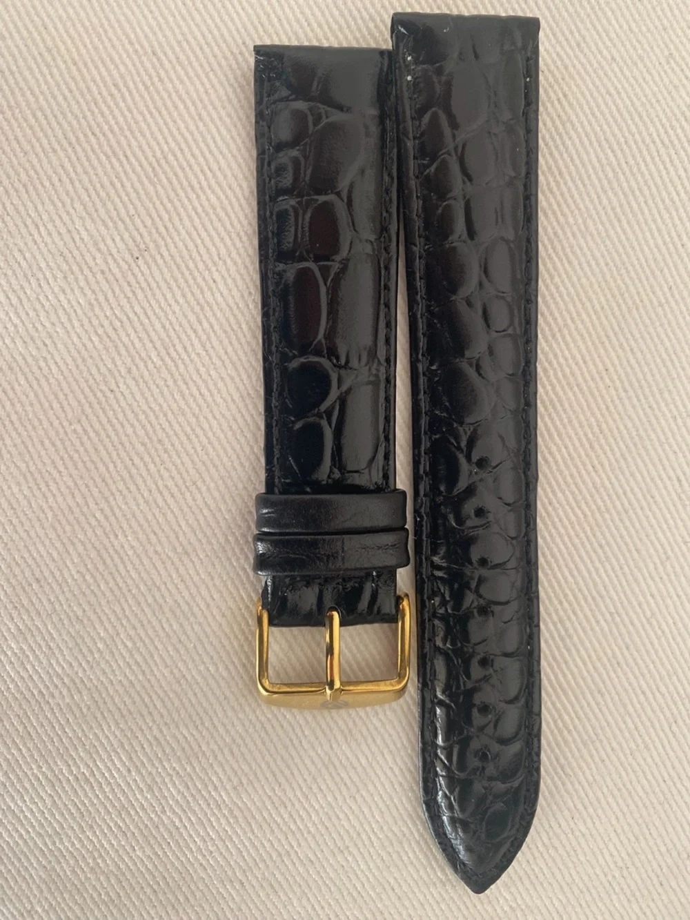 Black Croc-Embossed Leather Watch Strap with Gold Buckle Franck Muller 18mm